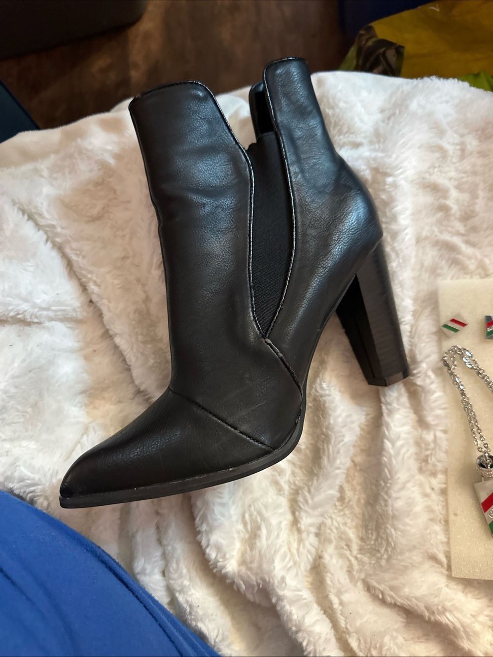 Penny Loves Kenny Black Pointed Toe Block Heel Ankle Boots